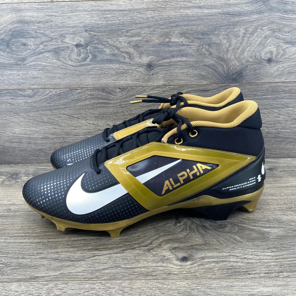 Nike Alpha Menace 4 Pro Football Cleats Mens 15 Black Gold FD7037-003 Agility
